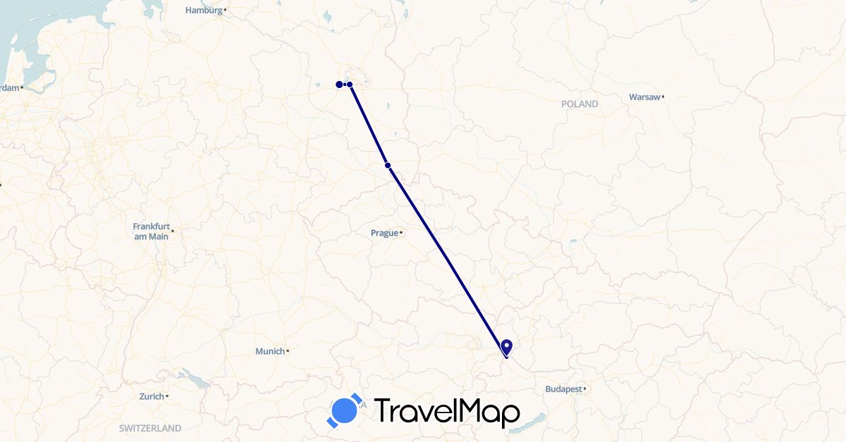 TravelMap itinerary: driving in Germany, Hungary (Europe)